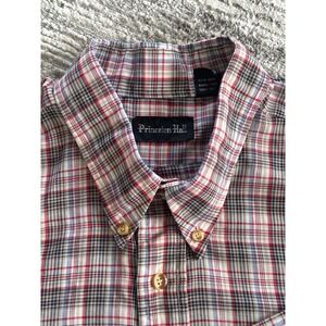 Princeton Hall Shirt Mens Large Red Plaid Long‎ Sleeve Collar Casual Button Down